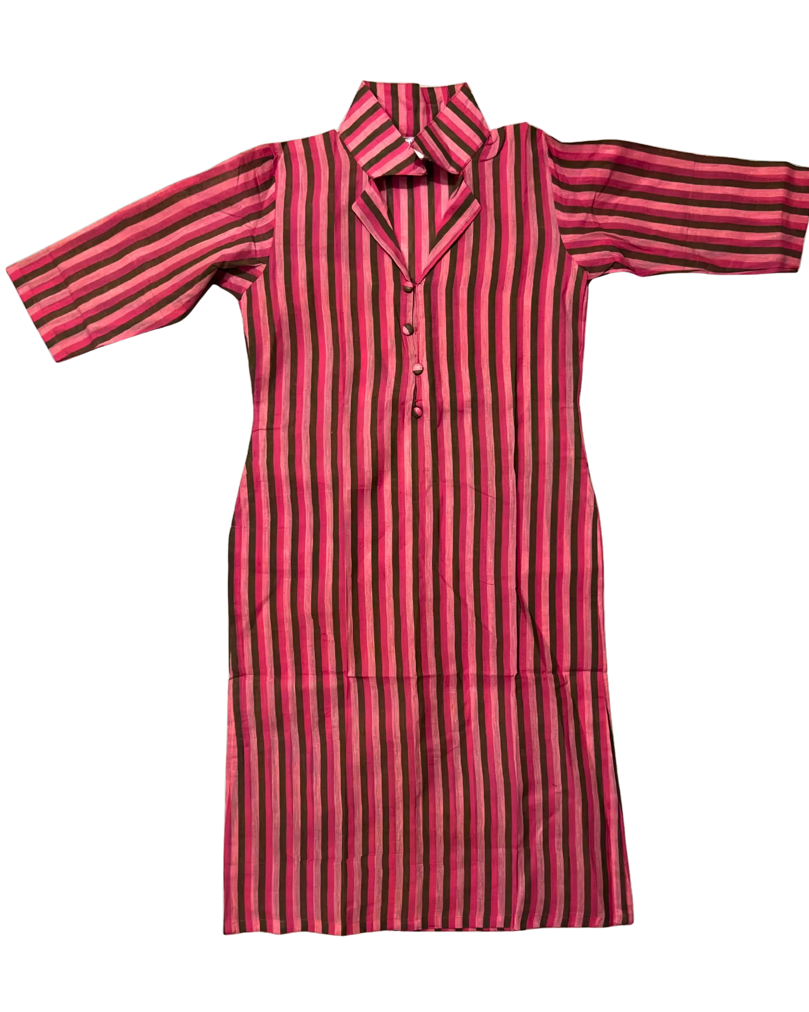 Women A-Line Khadi Kurta | Pink Grey Vertical Stripe