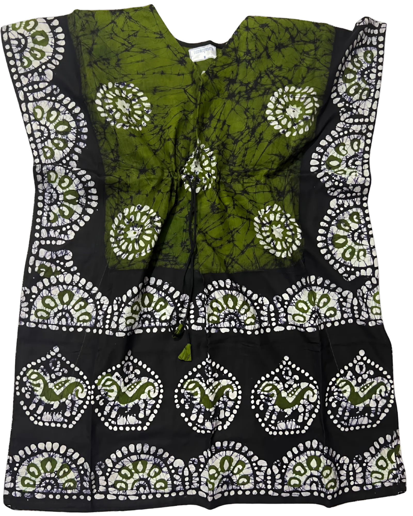 Olive Green Colour Handwoven Batik Print Khadi Kaftan Kurta