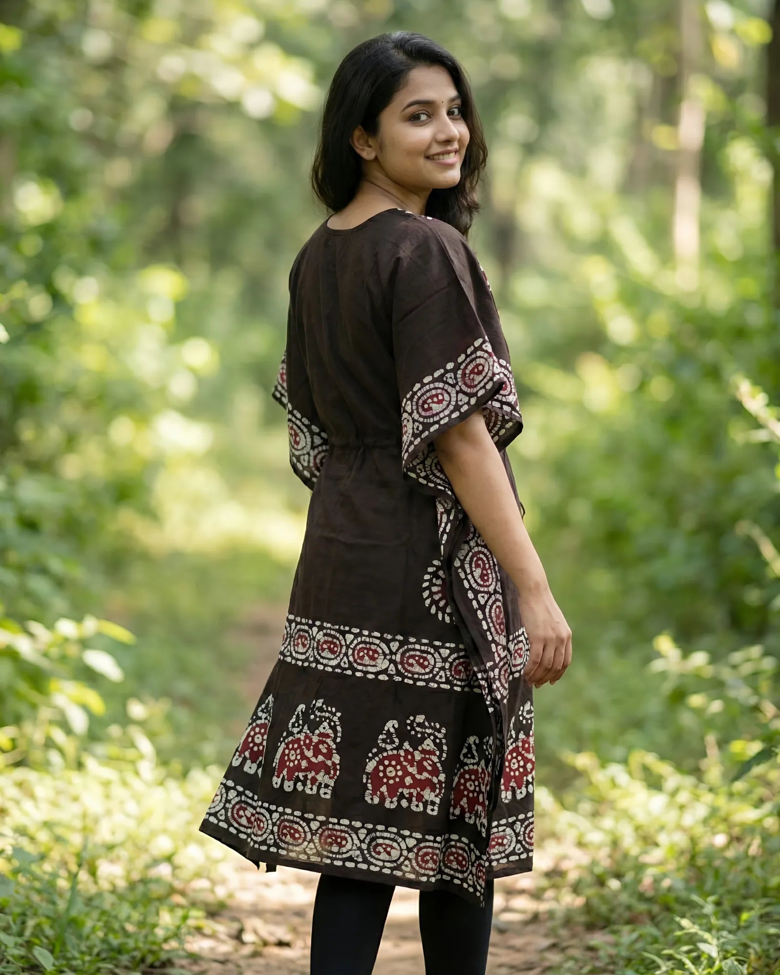 Coffee Brown Colour Handwoven Batik Print Khadi Kaftan Kurta