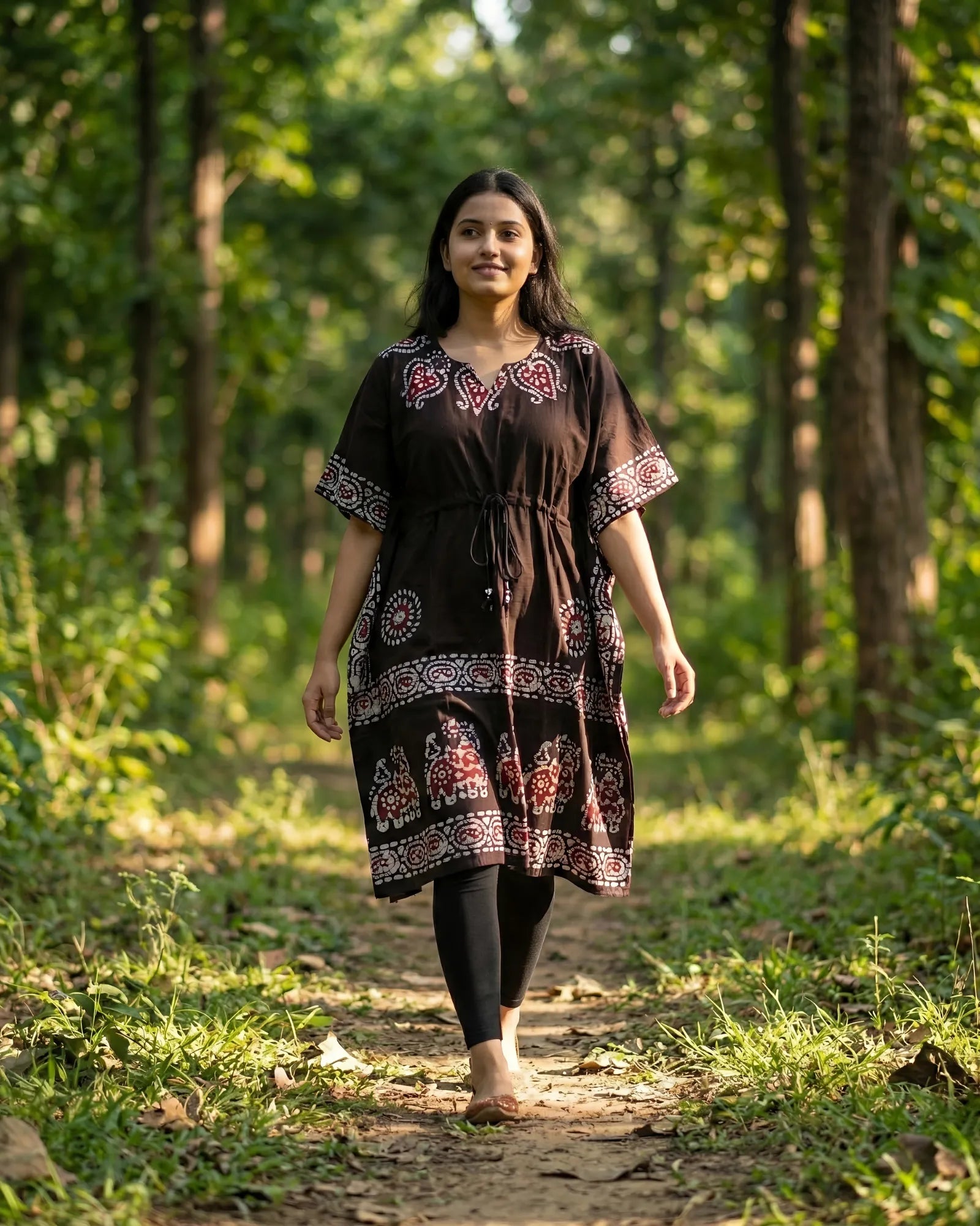 Coffee Brown Colour Handwoven Batik Print Khadi Kaftan Kurta