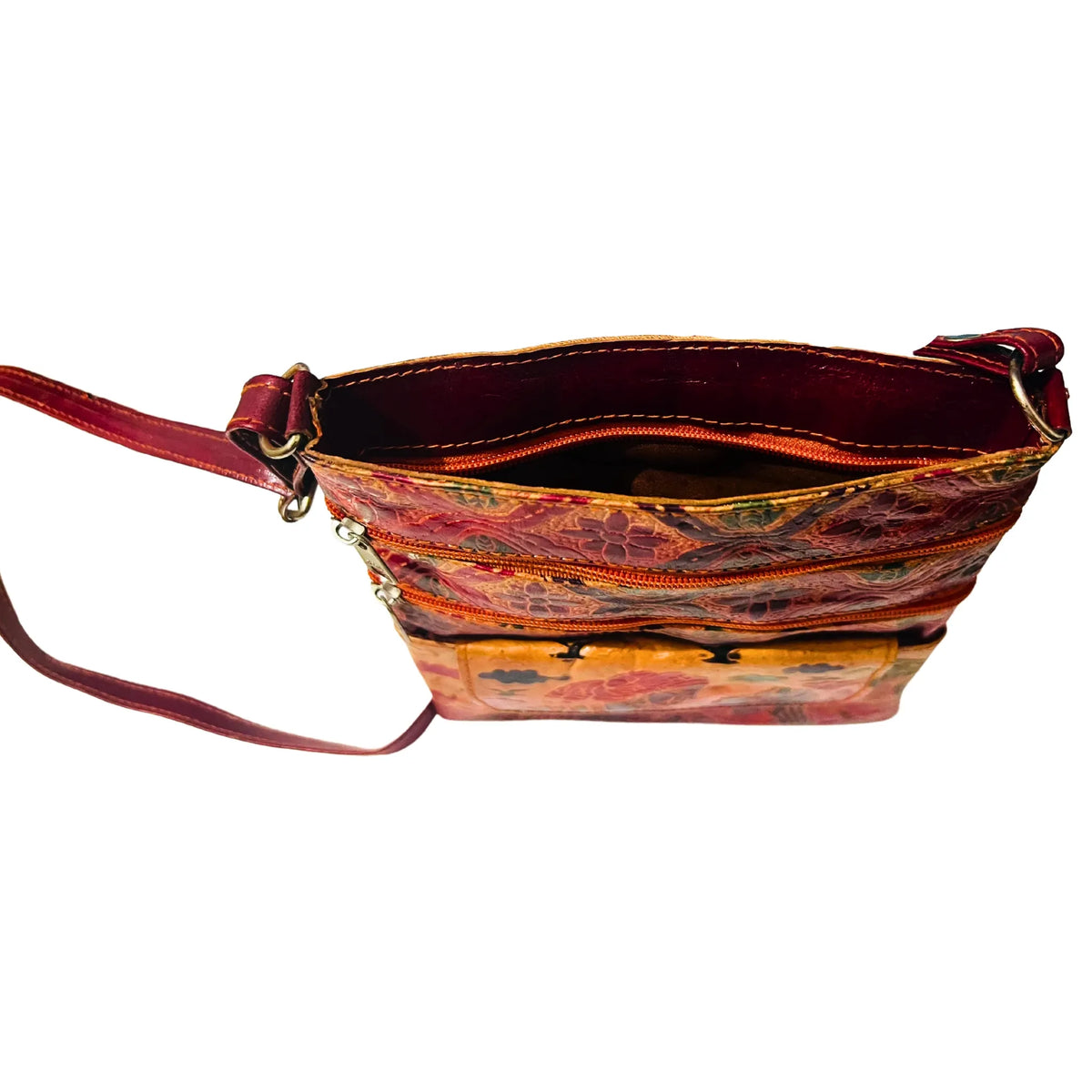 Leather Sling Bag | Couple Design - Beige & Brick Red (Adjustable Strap)
