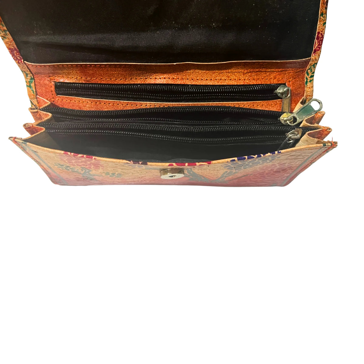 Leather Hand Purse | Village Design 5 - Beige & Brick Red