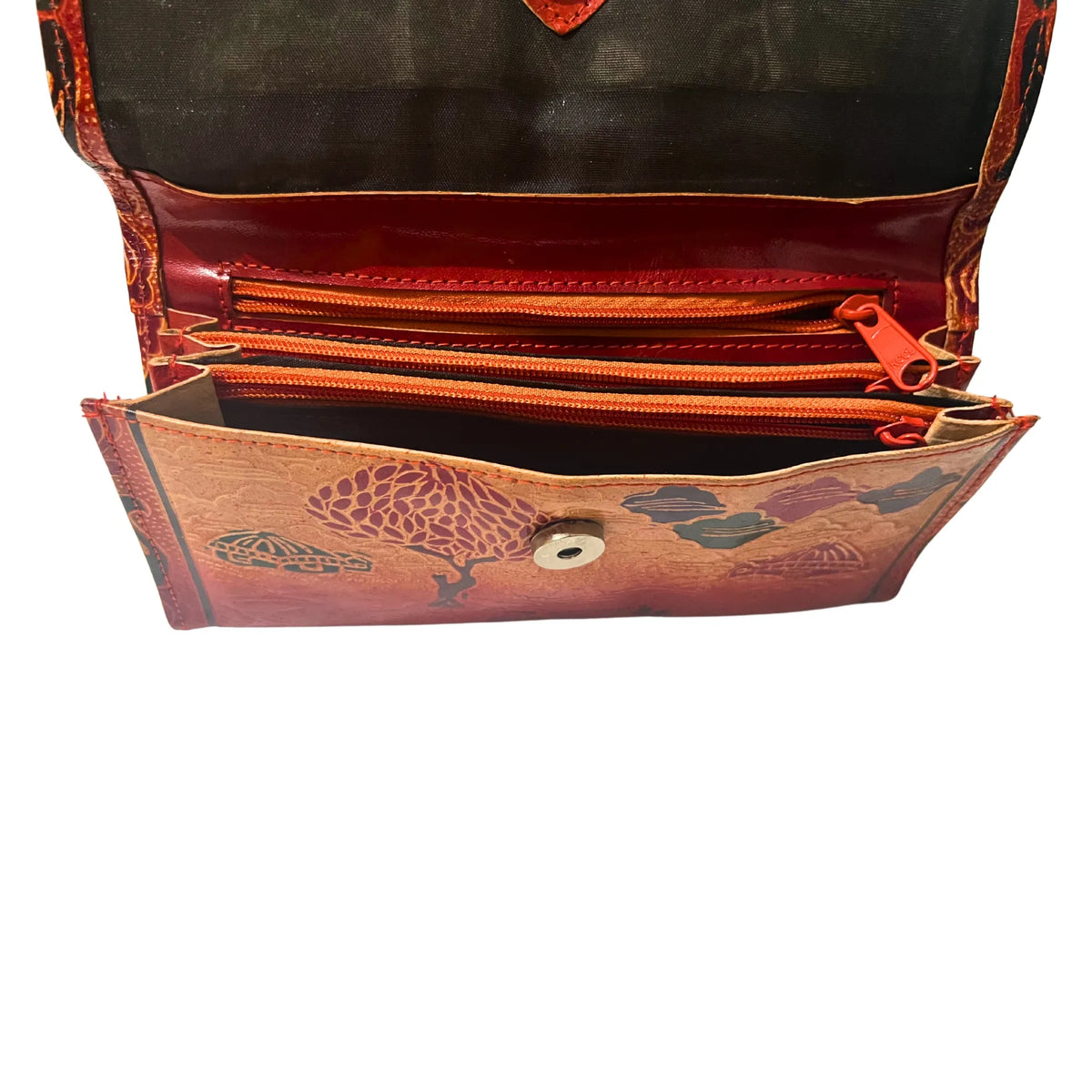 Leather Hand Purse | Village Design 6 - Beige & Brick Red