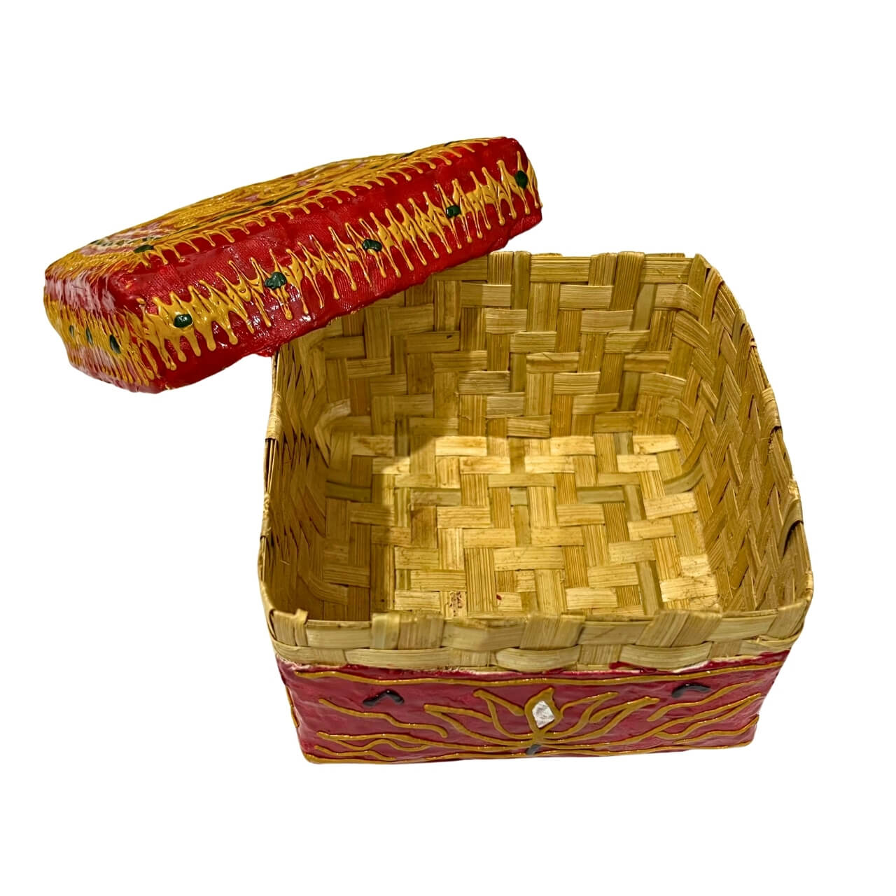Lacquer with Bamboo Vanity Box - Medium (Red) - Taalapatra Vibes