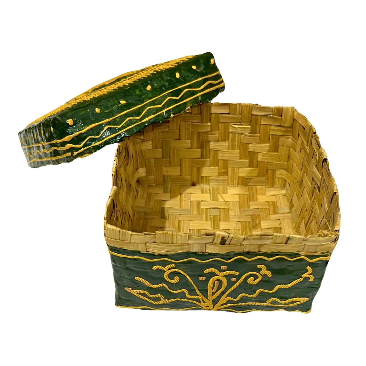 Lacquer with Bamboo Vanity Box - Medium (Green) - Taalapatra Vibes