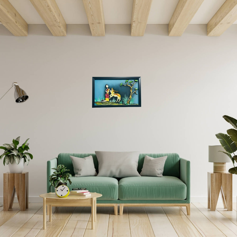Lacquer Craft Wall Hanging | Woman with Deer - FRAMED - Taalapatra