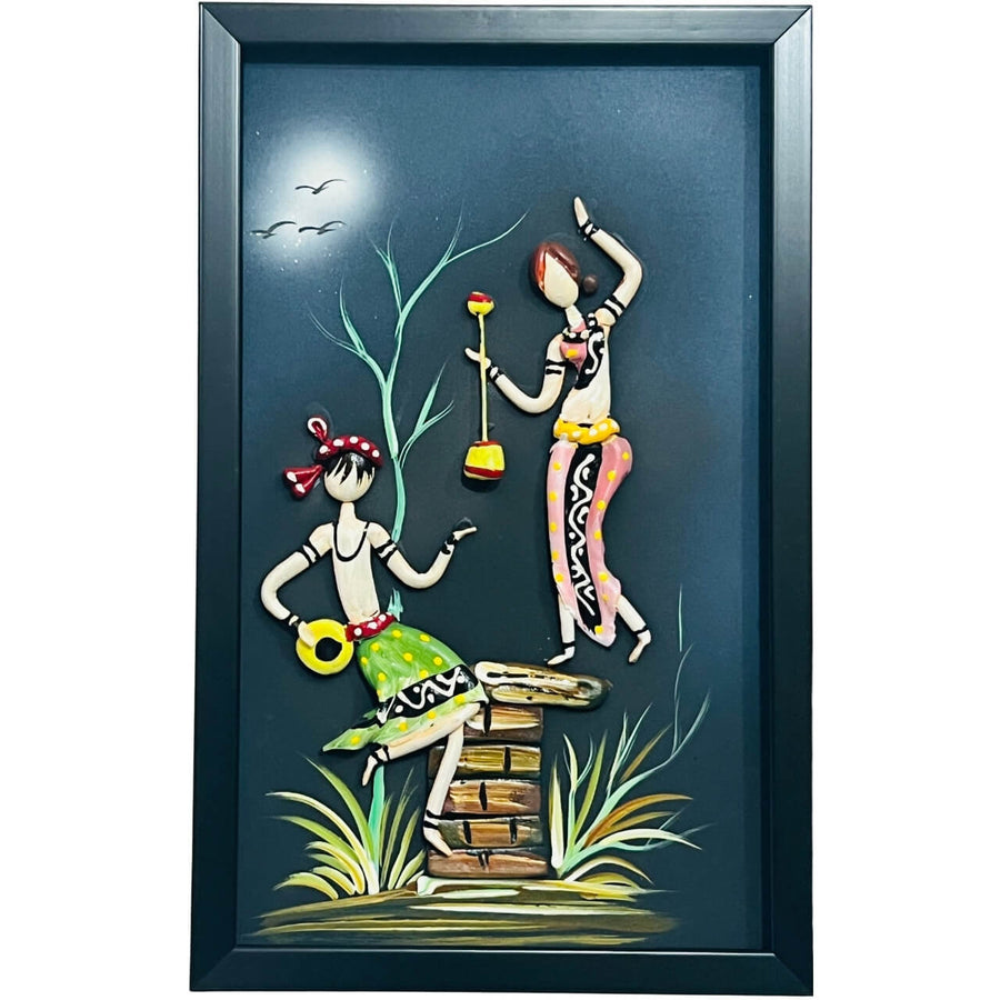 Lacquer Craft Wall Hanging | Couple Dancing in Moonlight - FRAMED - Taalapatra