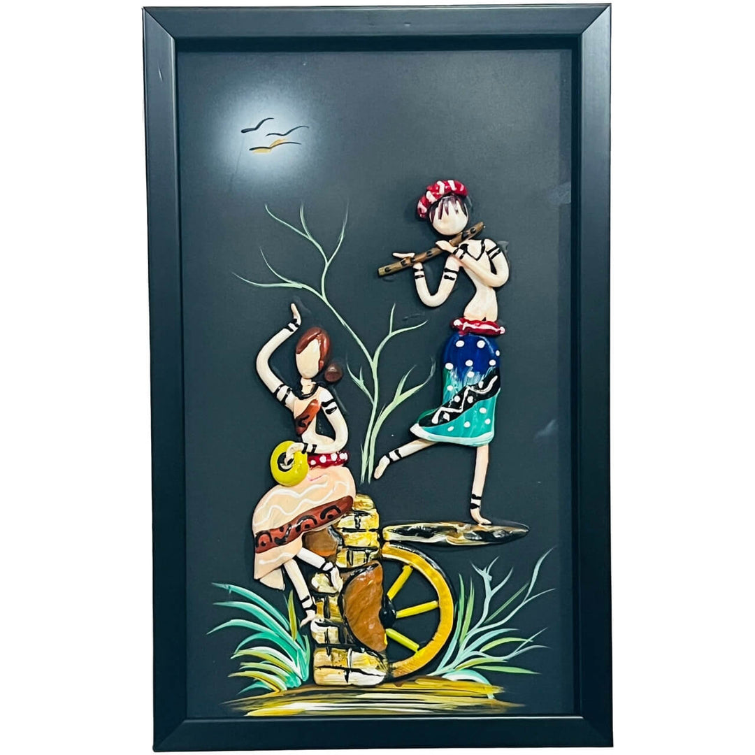 Lacquer Craft Wall Hanging | Couple Playing Music in Moonlight - FRAMED - Taalapatra