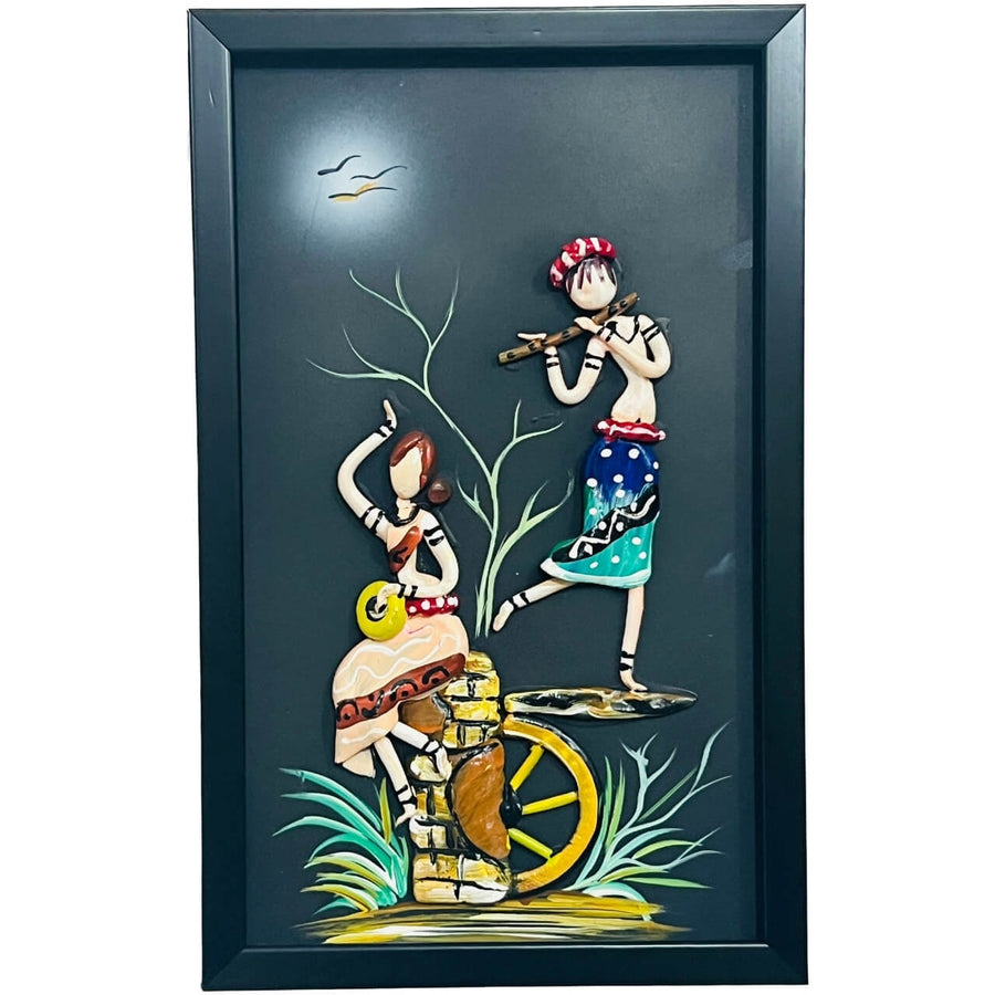 Lacquer Craft Wall Hanging | Couple Playing Music in Moonlight - FRAMED - Taalapatra