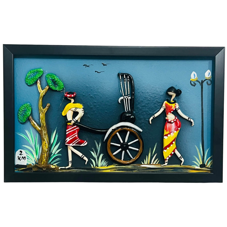 Lacquer Craft Wall Hanging | Man Pulling Rickshaw - FRAMED - Taalapatra