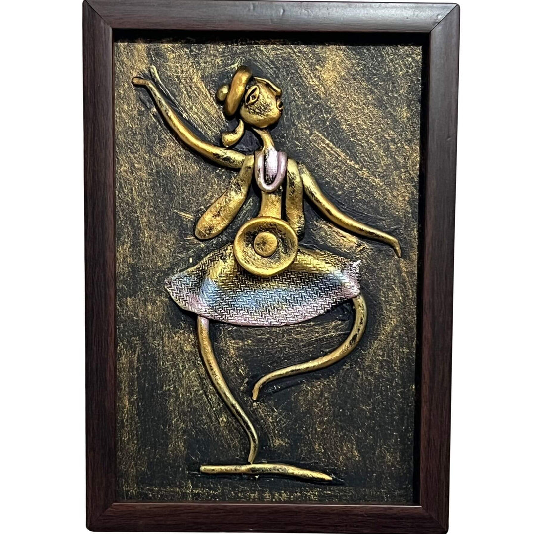 Lacquer Craft Wall Hanging | Metallic Dancing Tribal - FRAMED (Set of 2) - Taalapatra