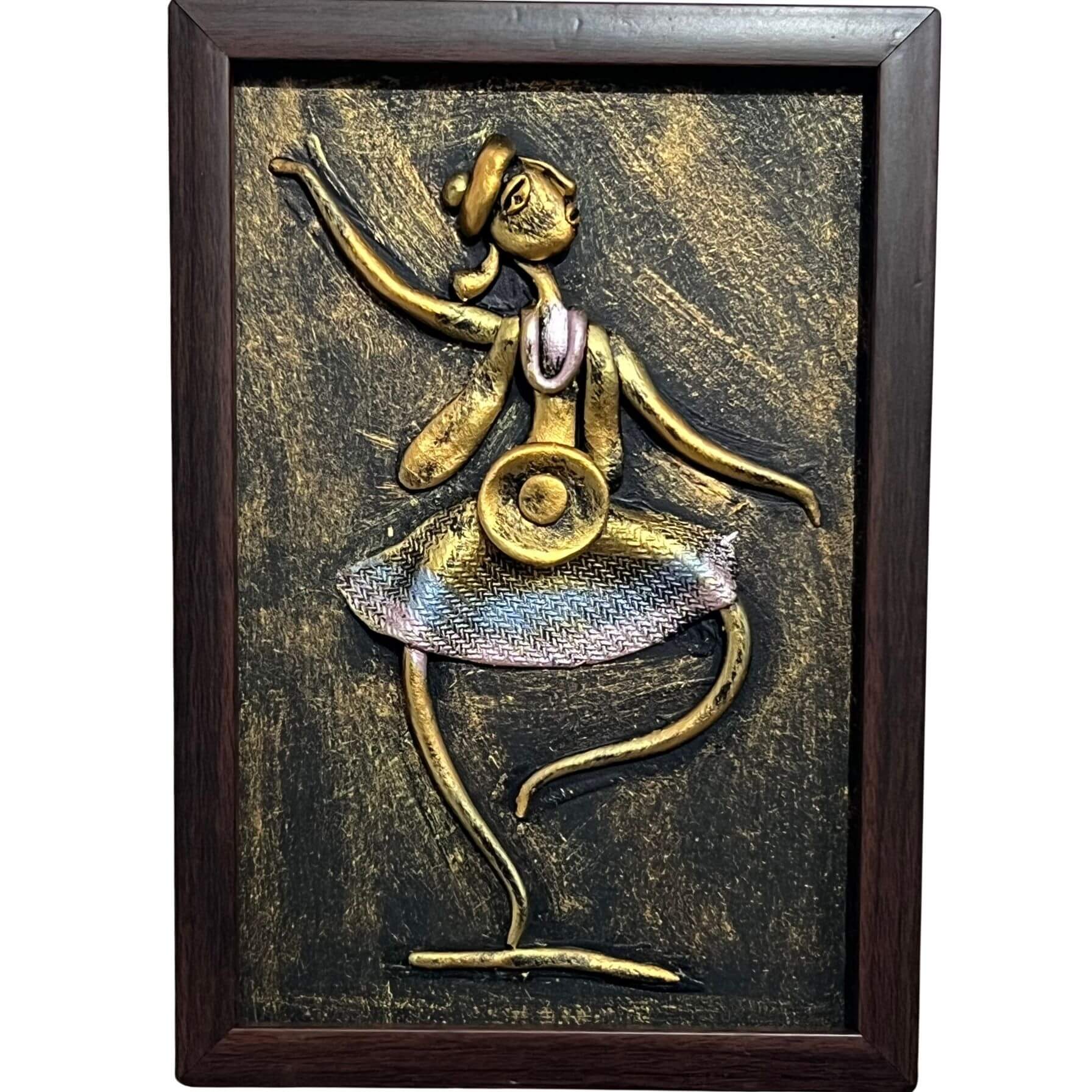Lacquer Craft Wall Hanging | Metallic Dancing Tribal - FRAMED (Set of 2) - Taalapatra Vibes