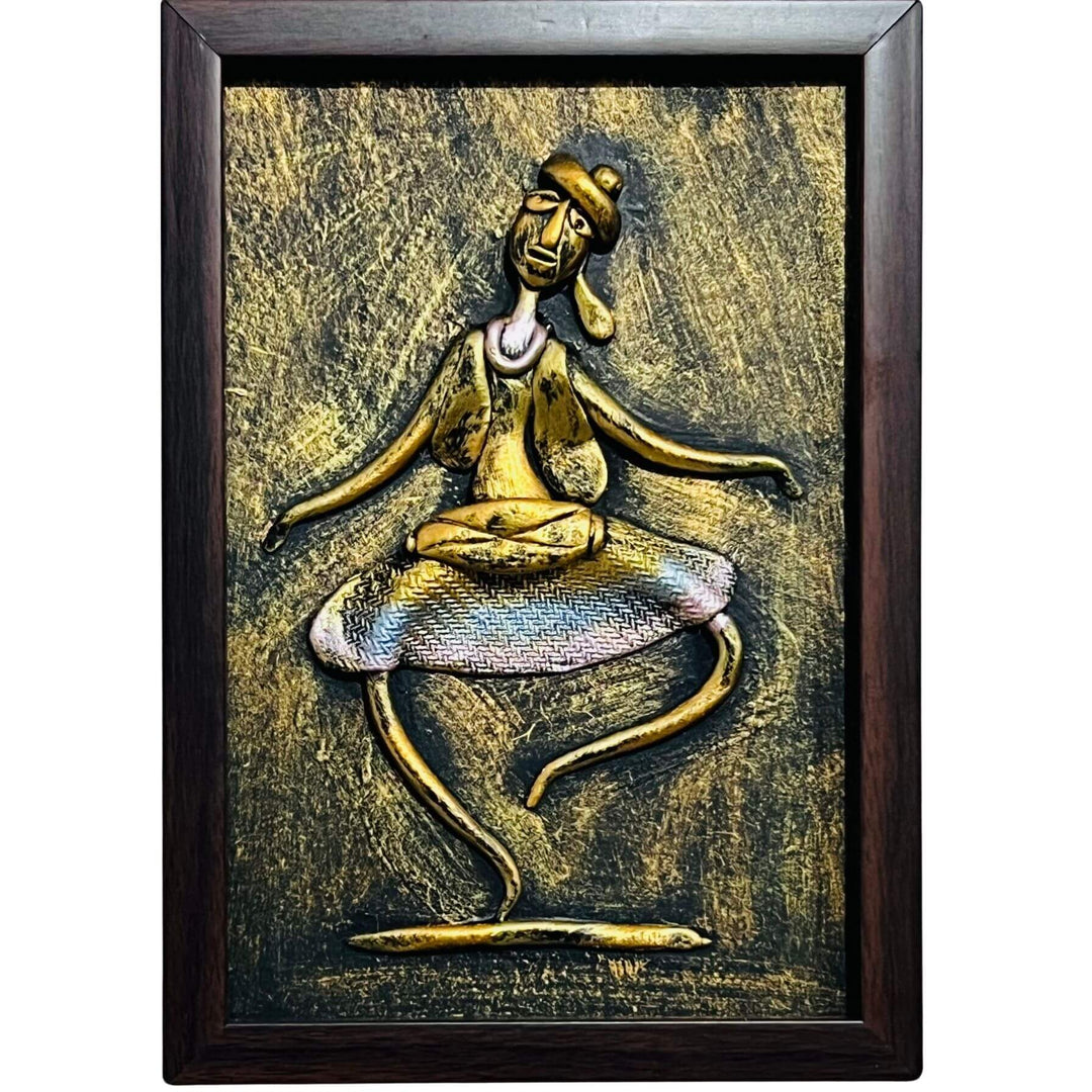 Lacquer Craft Wall Hanging | Metallic Dancing Tribal - FRAMED (Set of 2) - Taalapatra