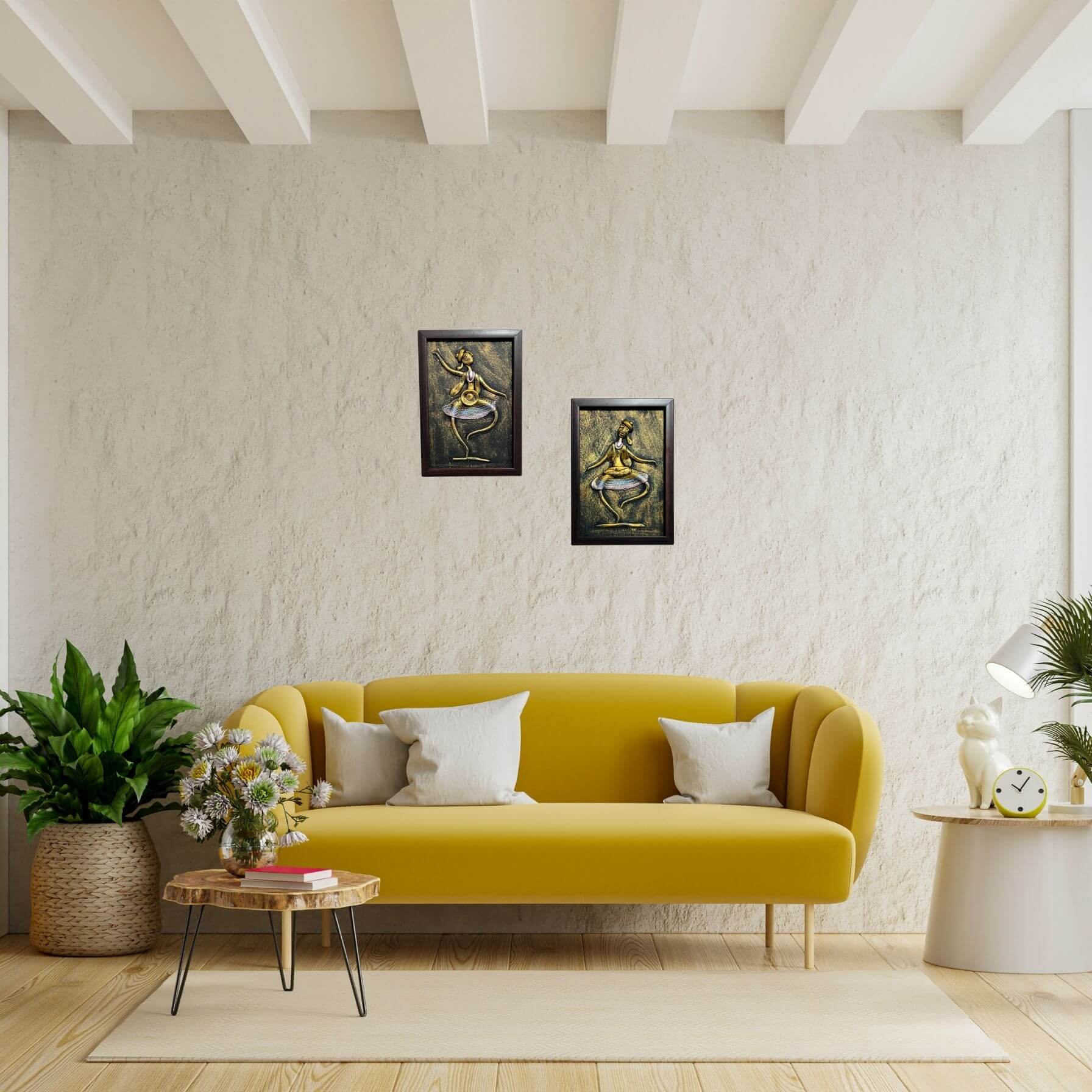 Lacquer Craft Wall Hanging | Metallic Dancing Tribal - FRAMED (Set of 2) - Taalapatra Vibes