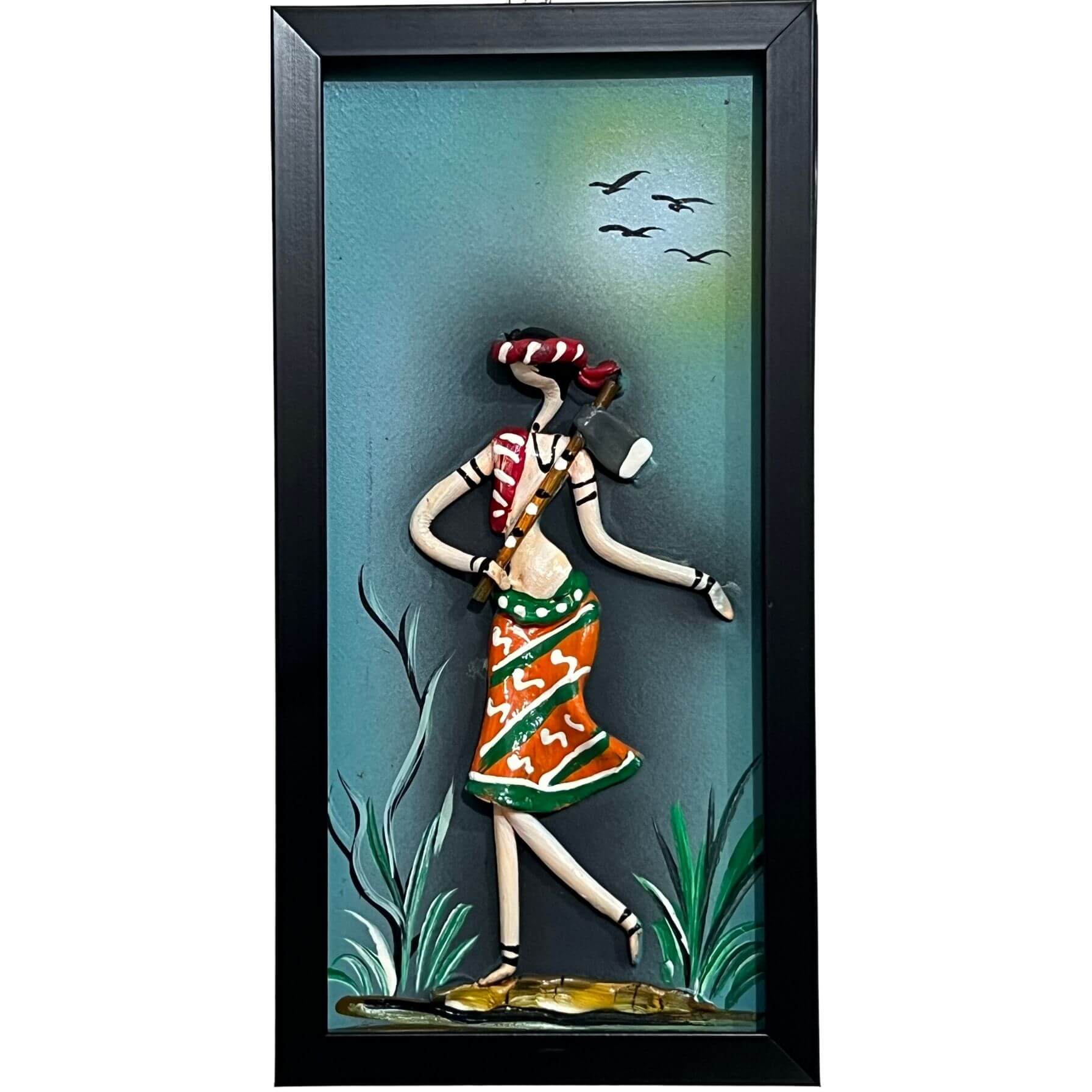 Lacquer Craft Wall Hanging | Tribal Folks - FRAMED (Set of 3) - Design A - Taalapatra Vibes