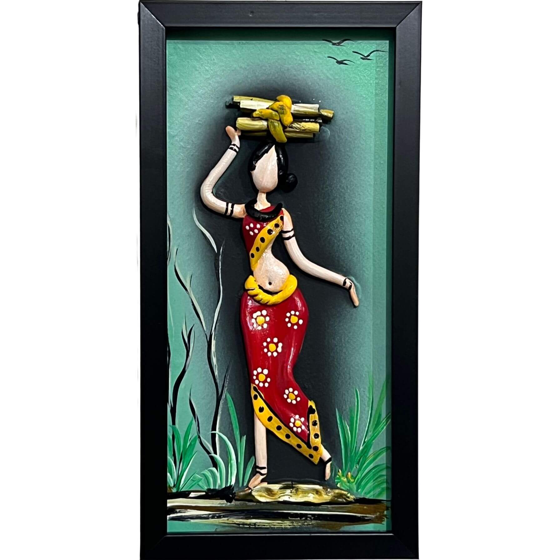 Lacquer Craft Wall Hanging | Tribal Folks - FRAMED (Set of 3) - Design A - Taalapatra Vibes