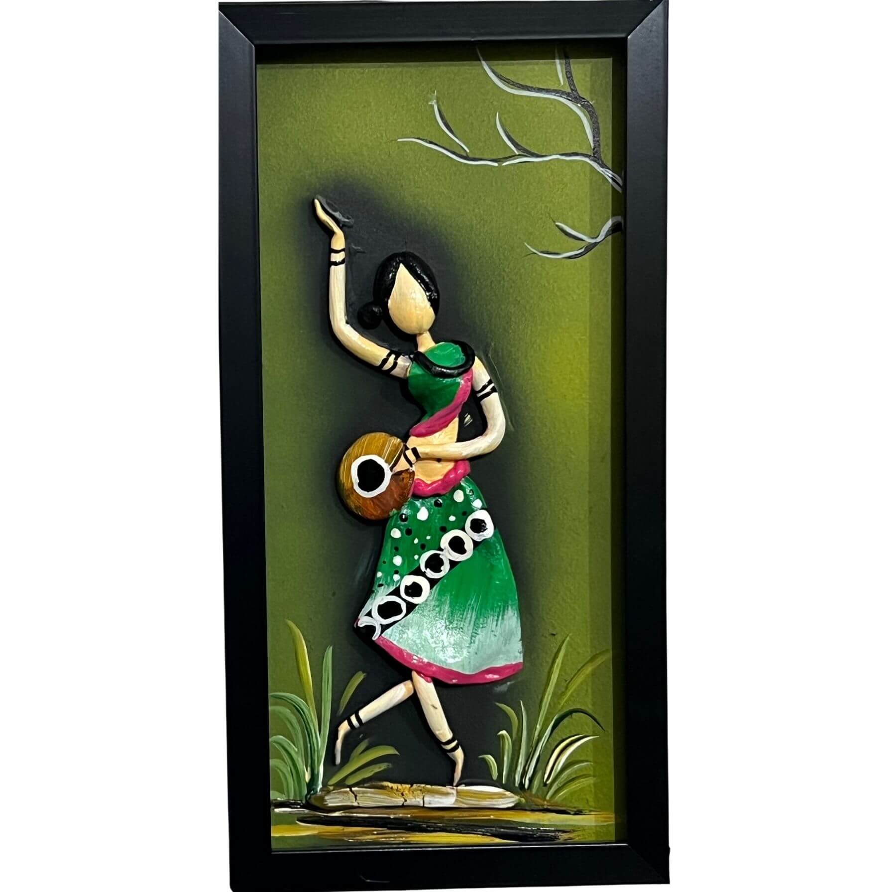Lacquer Craft Wall Hanging | Tribal Folks - FRAMED (Set of 3) - Design C - Taalapatra Vibes