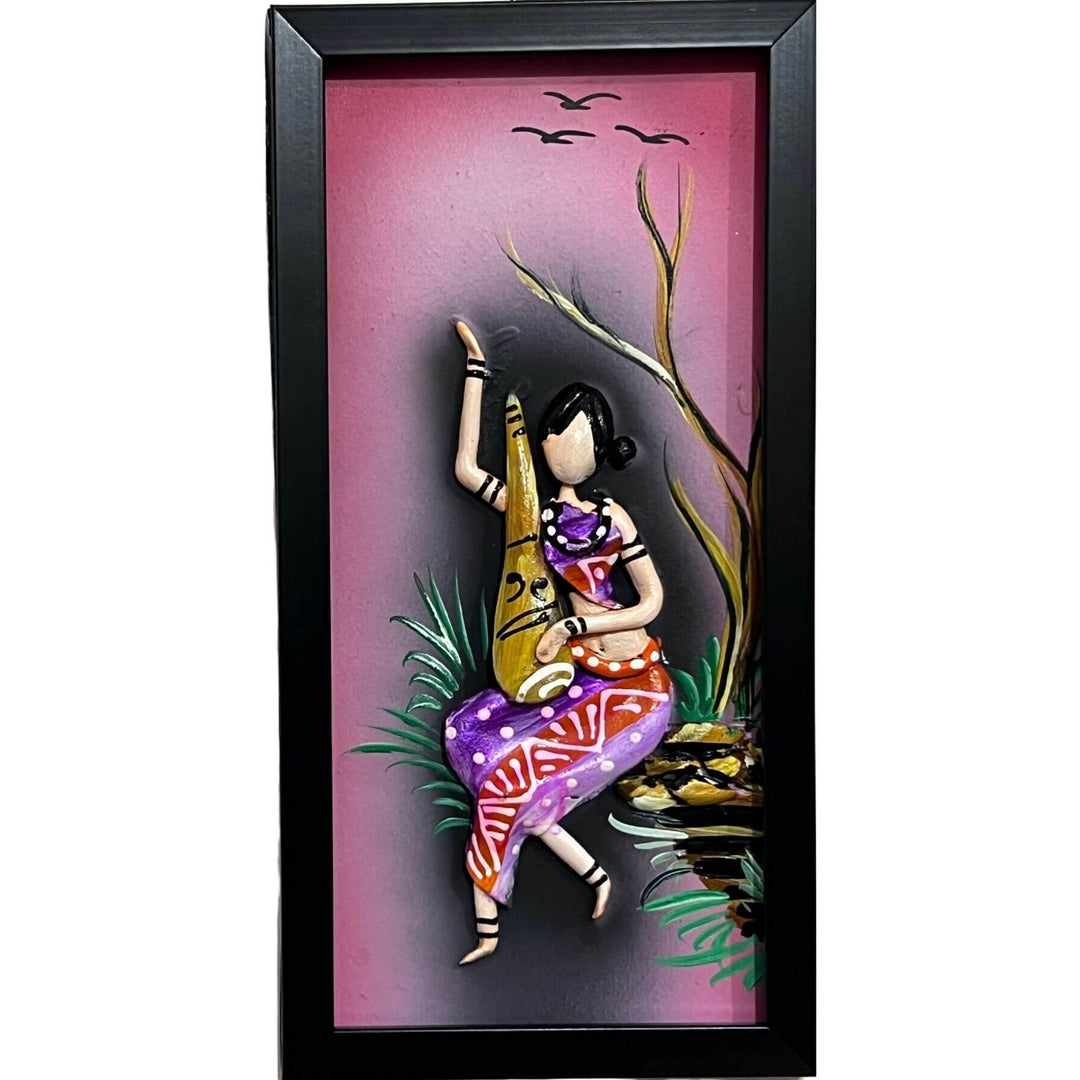 Lacquer Craft Wall Hanging | Tribal Folks - FRAMED (Set of 3) - Design C - Taalapatra