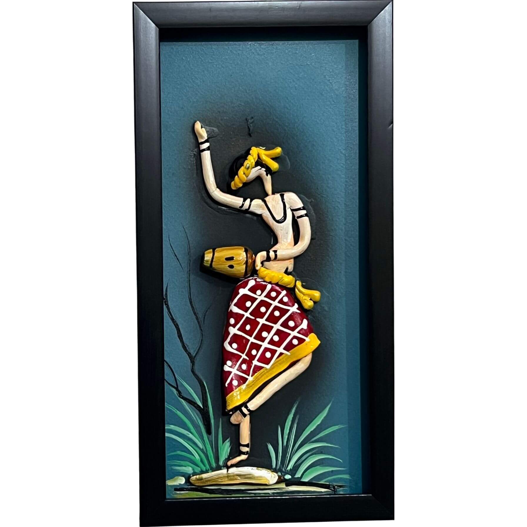 Lacquer Craft Wall Hanging | Tribal Folks - FRAMED (Set of 3) - Design C - Taalapatra Vibes