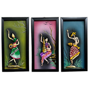 Lacquer Craft Wall Hanging | Tribal Folks - FRAMED (Set of 3) - Design C - Taalapatra Vibes