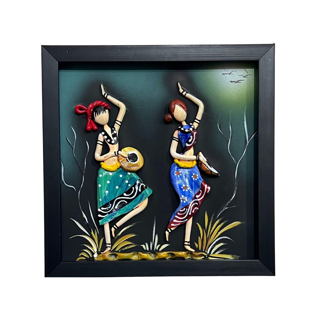 Lacquer Craft Wall Hanging | Dancing Tribal Couple - FRAMED - Taalapatra