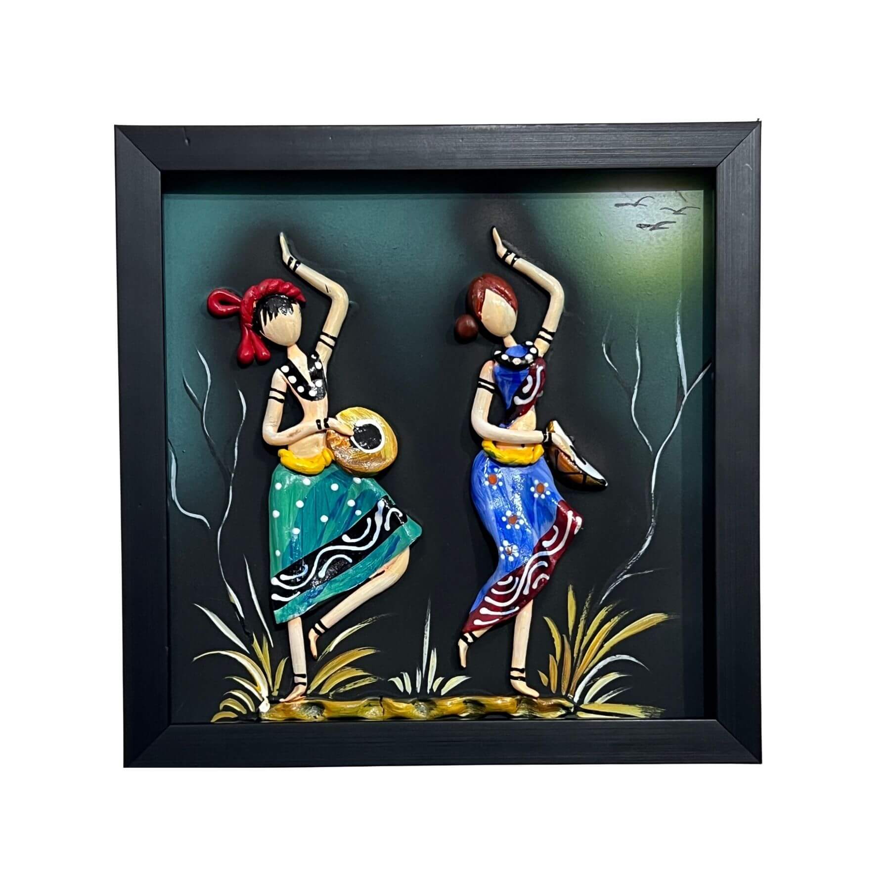 Lacquer Craft Wall Hanging | Dancing Tribal Couple - FRAMED - Taalapatra Vibes