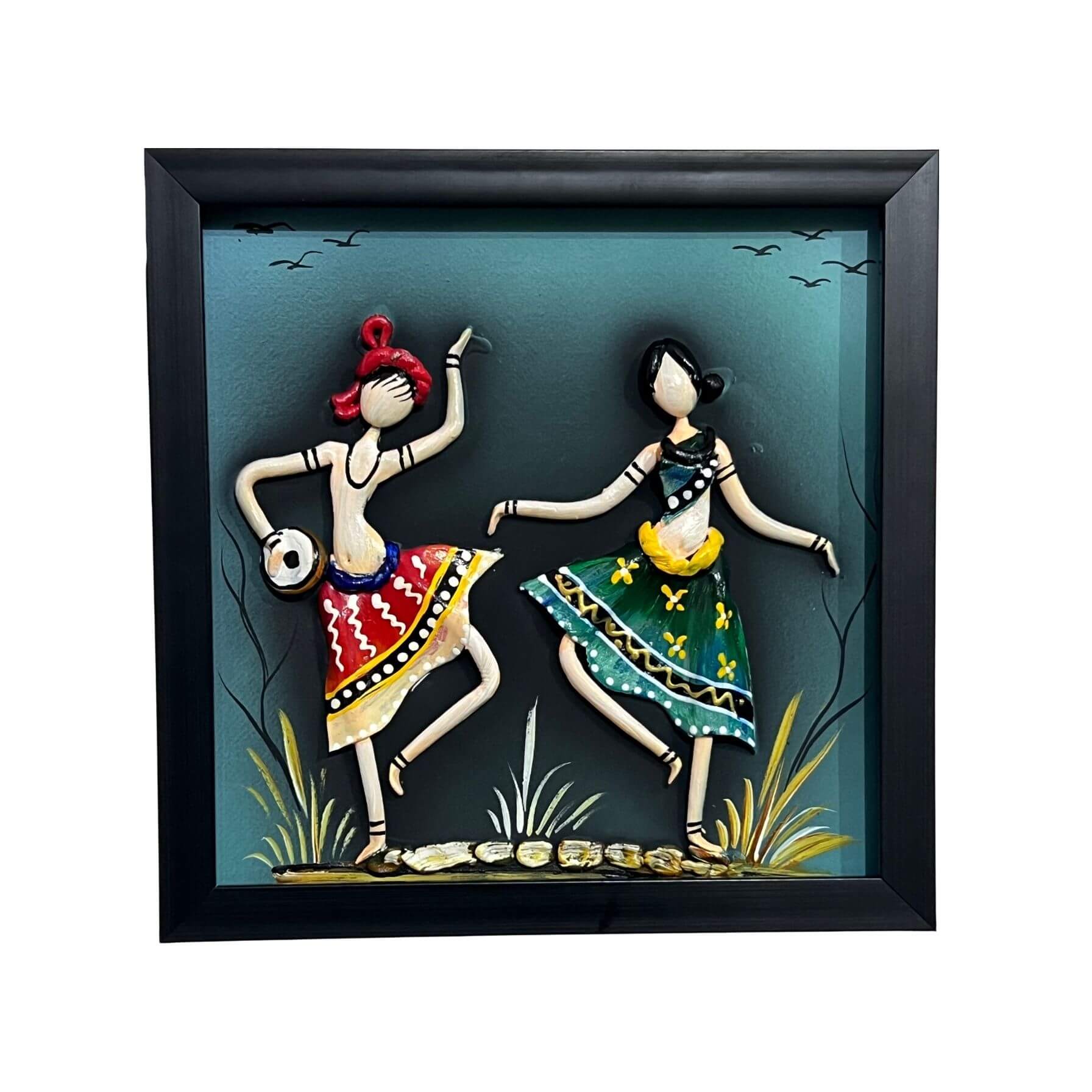 Lacquer Craft Wall Hanging | Dancing Tribal Couple - FRAMED - Taalapatra Vibes
