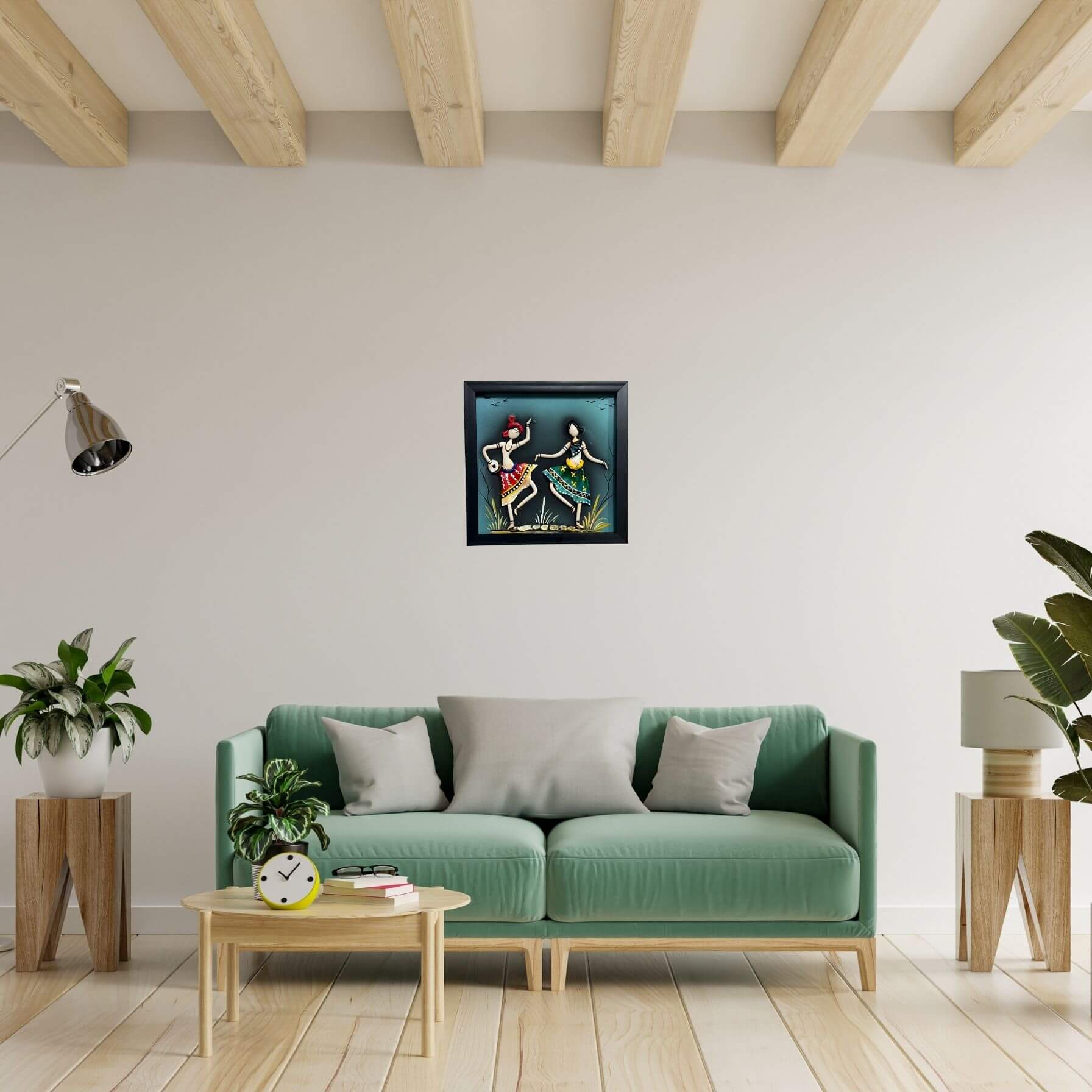 Lacquer Craft Wall Hanging | Dancing Tribal Couple - FRAMED - Taalapatra Vibes