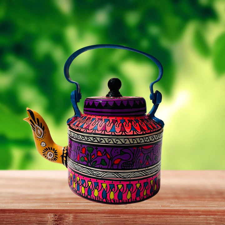 Hand Painted Pattachitra Art | Aluminium Kettle (Red, Yellow and Tribal) - Taalapatra
