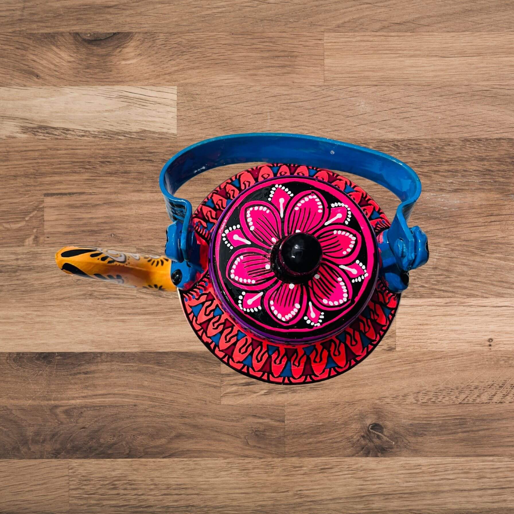 Hand Painted Pattachitra Art | Aluminium Kettle (Red, Yellow and Tribal) - Taalapatra Vibes