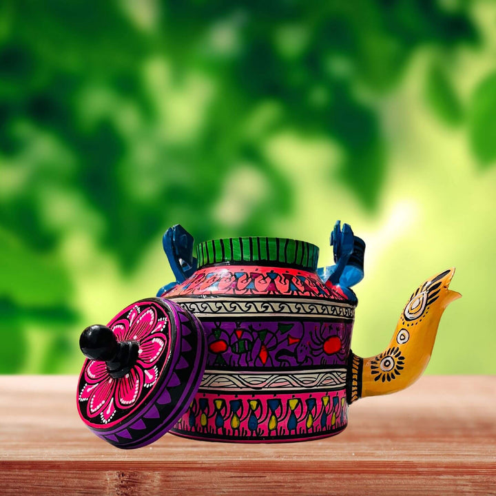 Hand Painted Pattachitra Art | Aluminium Kettle (Red, Yellow and Tribal) - Taalapatra