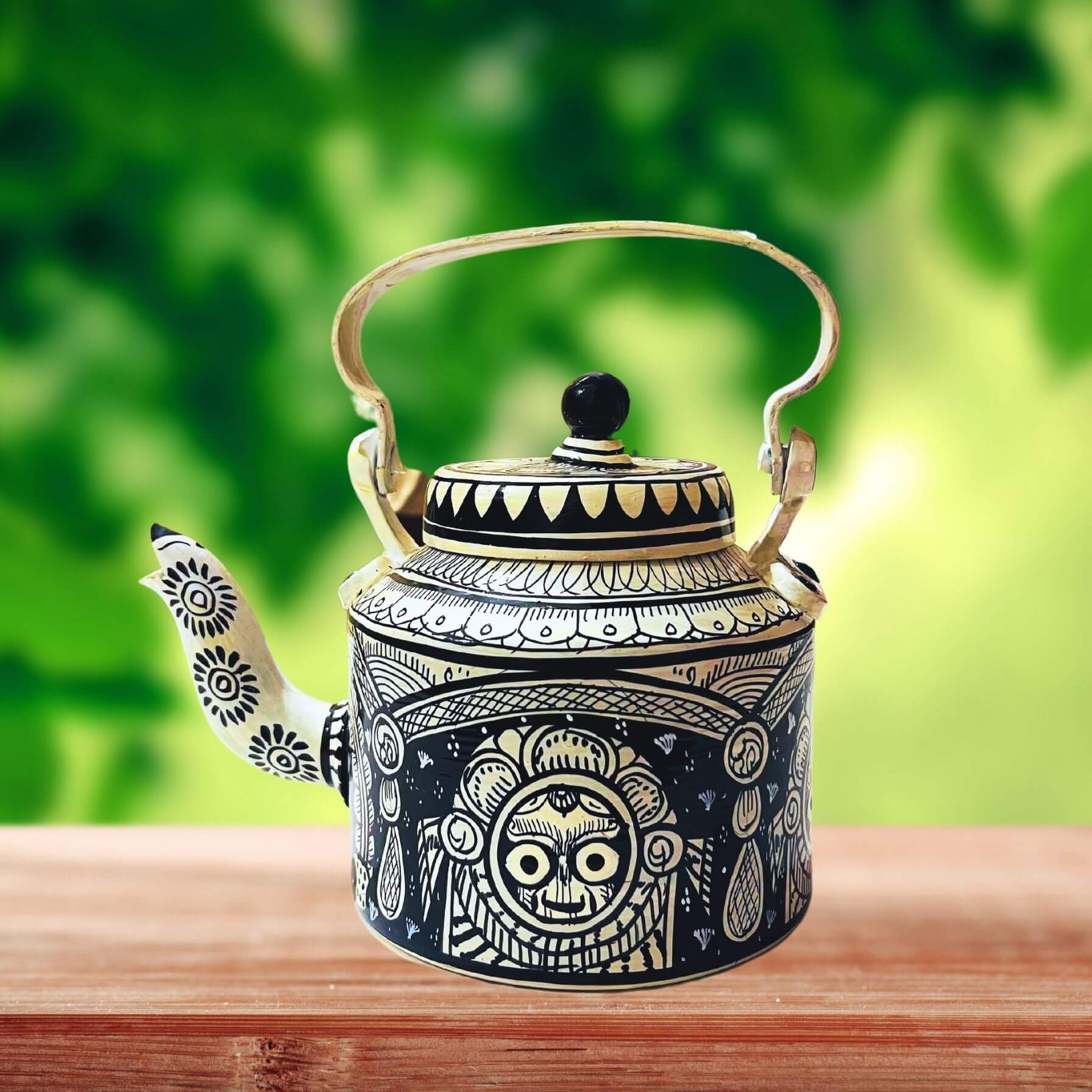 Hand Painted Pattachitra Art | Aluminium Kettle (Sri Jagannath, Black BG) - Taalapatra Vibes