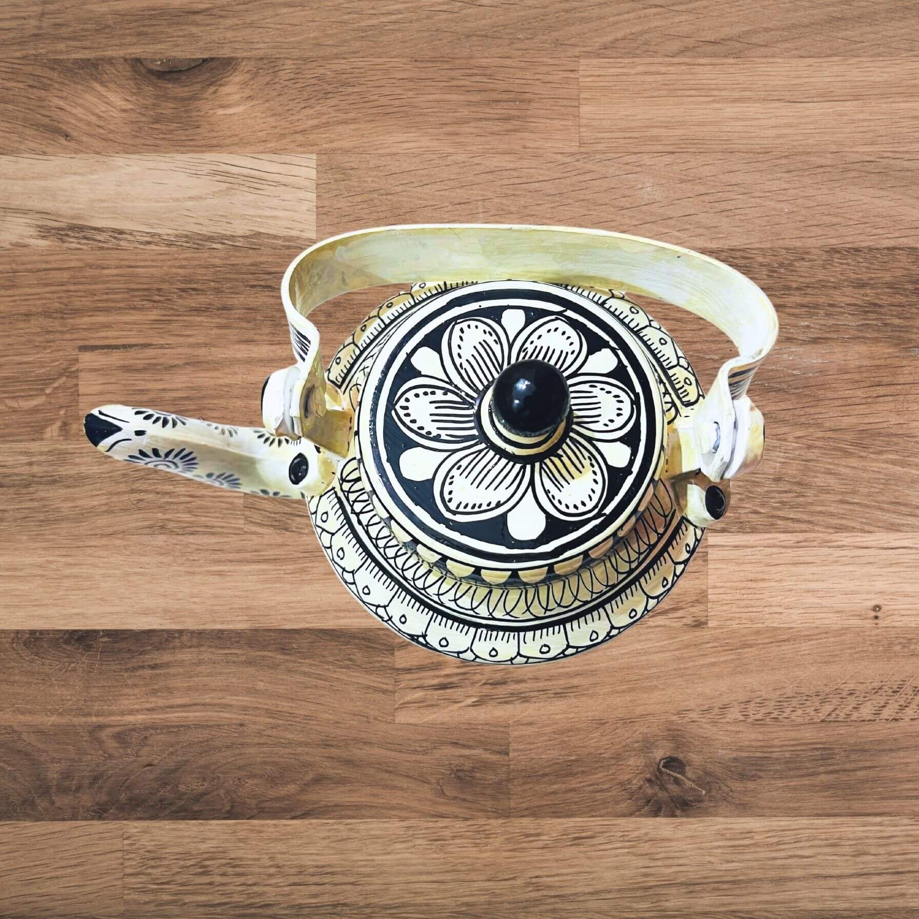 Hand Painted Pattachitra Art | Aluminium Kettle (Sri Jagannath, Black BG) - Taalapatra Vibes