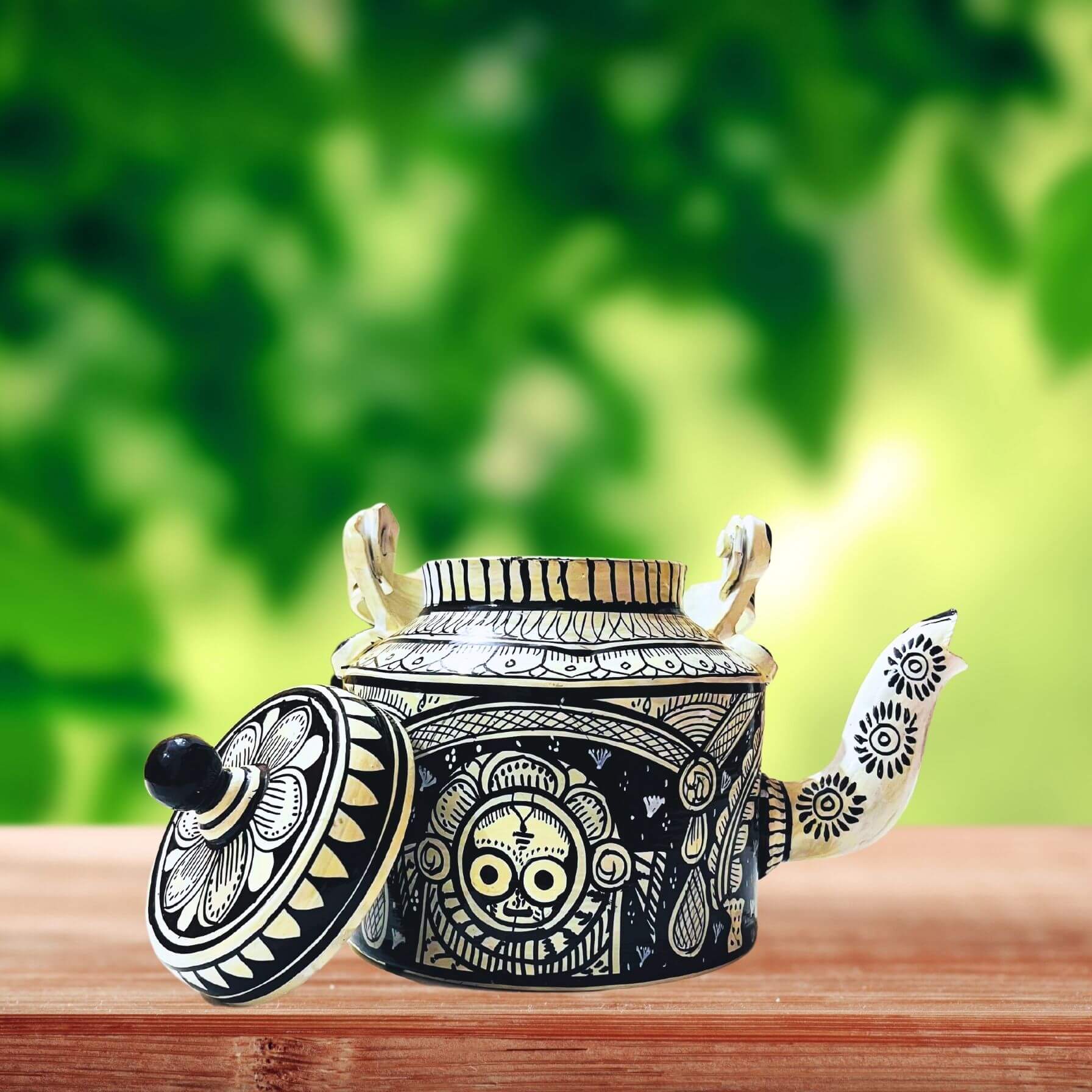 Hand Painted Pattachitra Art | Aluminium Kettle (Sri Jagannath, Black BG) - Taalapatra Vibes
