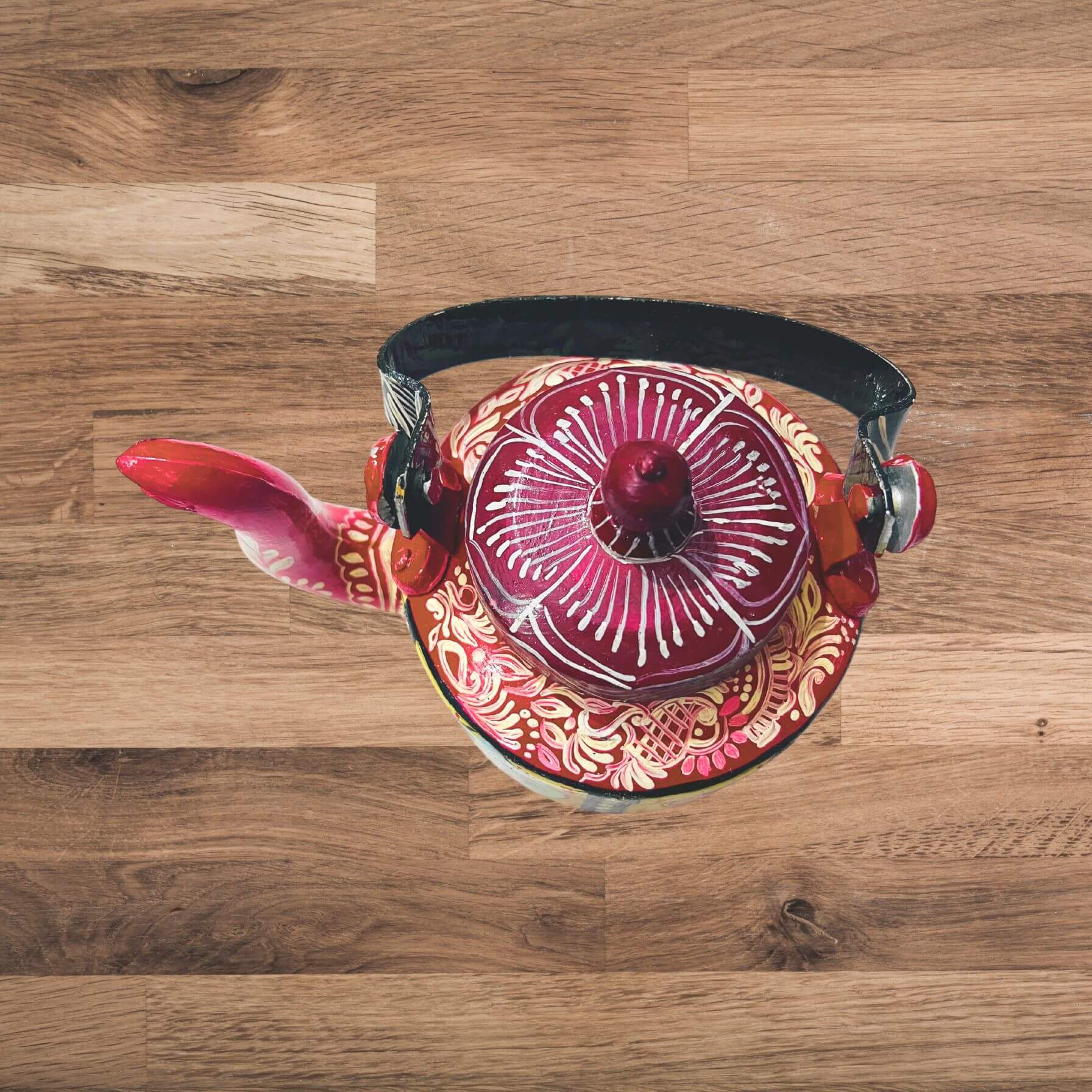 Hand Painted Pattachitra Art | Aluminium Kettle (Dancers & Red Top) - Taalapatra Vibes