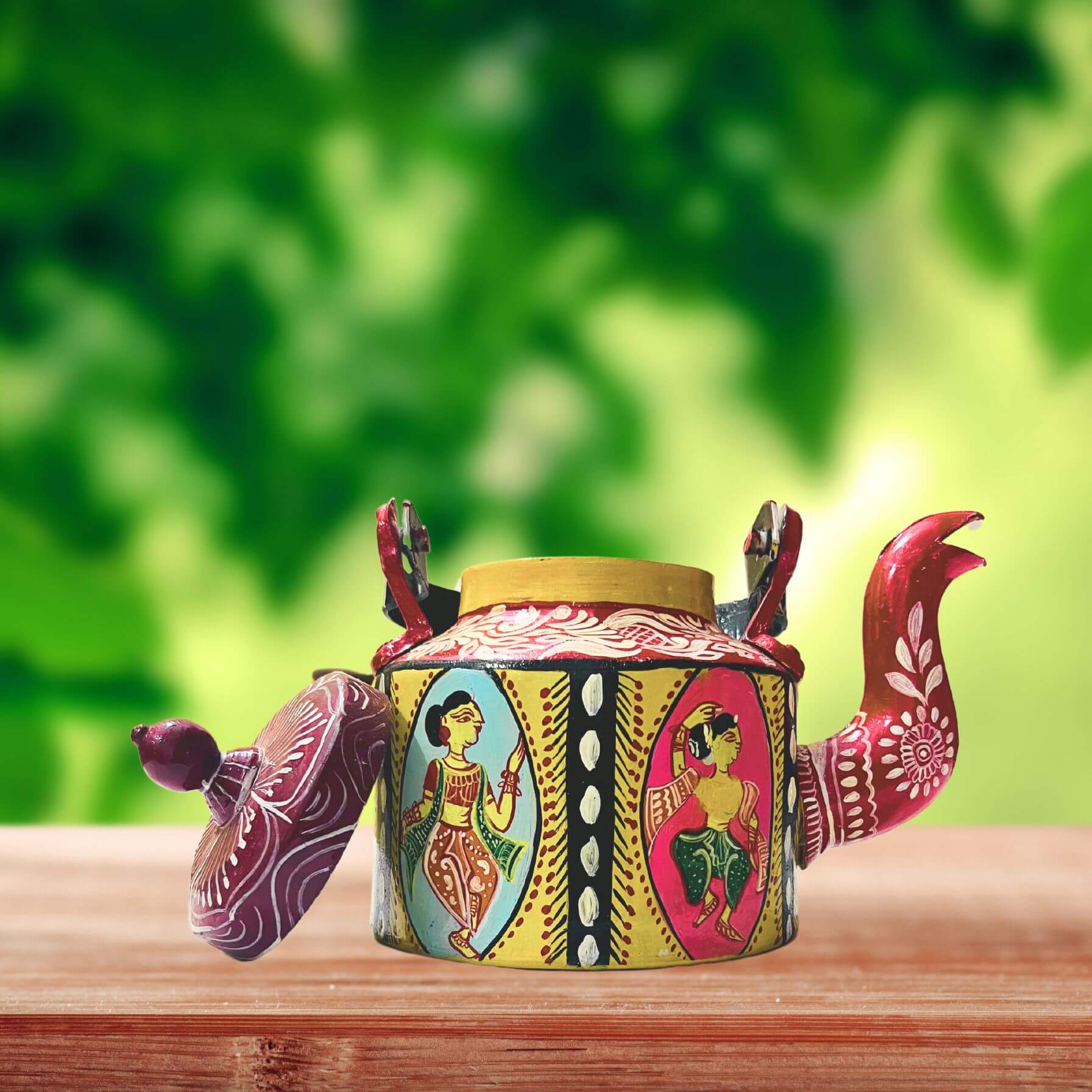 Hand Painted Pattachitra Art | Aluminium Kettle (Dancers & Red Top) - Taalapatra Vibes