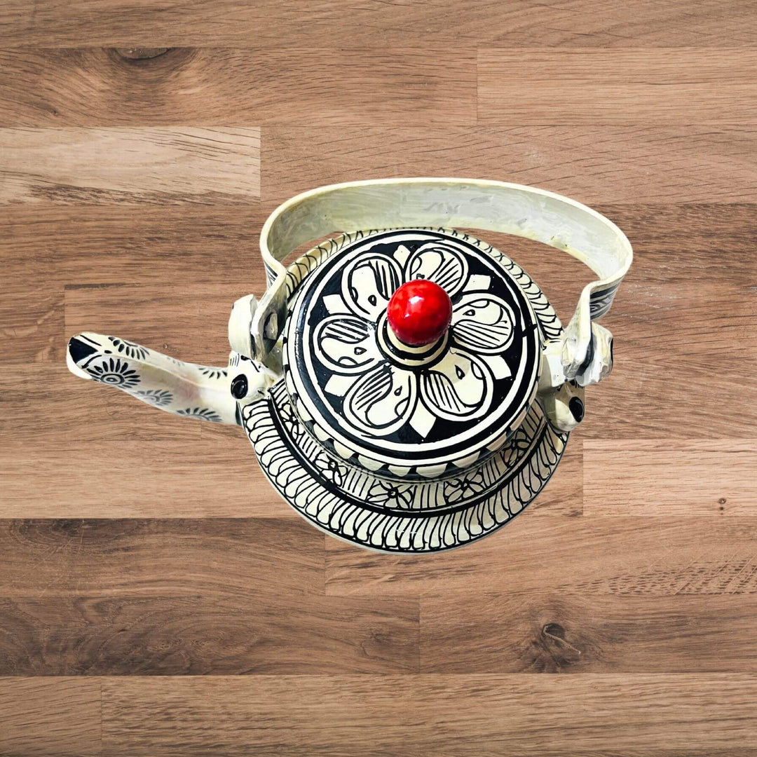 Hand Painted Pattachitra Art | Aluminium Kettle (Sri Jagannath, Deep Red BG) - Taalapatra