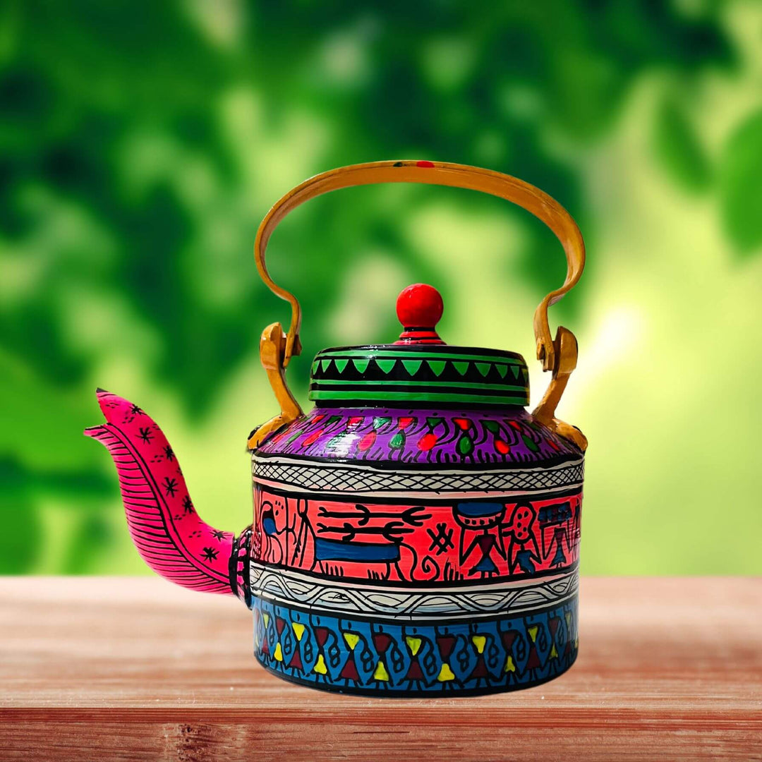 Hand Painted Pattachitra Art | Aluminium Kettle (Multicolour, Tribal) - Taalapatra