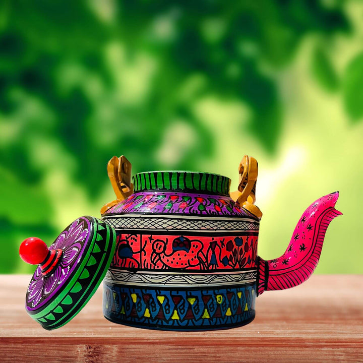 Hand Painted Pattachitra Art | Aluminium Kettle (Multicolour, Tribal) - Taalapatra