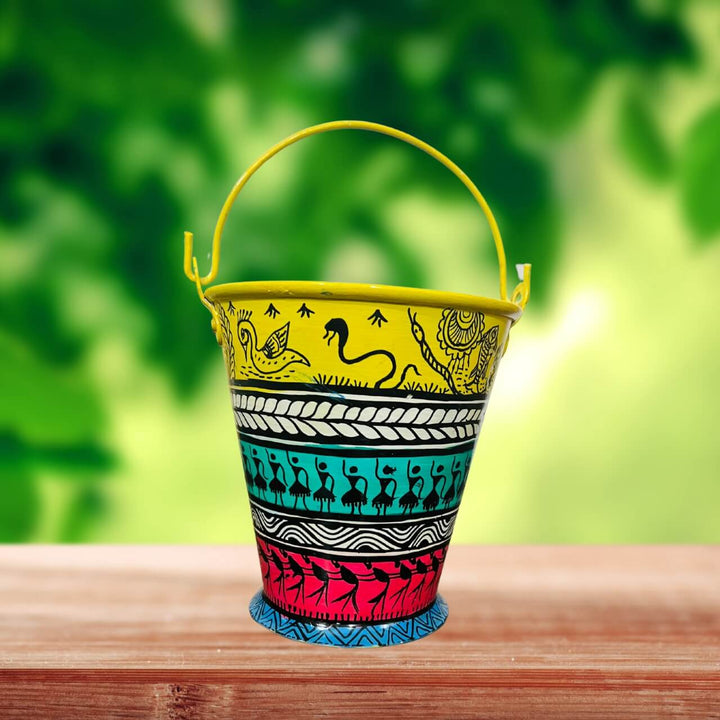 Pattachitra Art on Aluminium Bucket | Tribal Art - Taalapatra