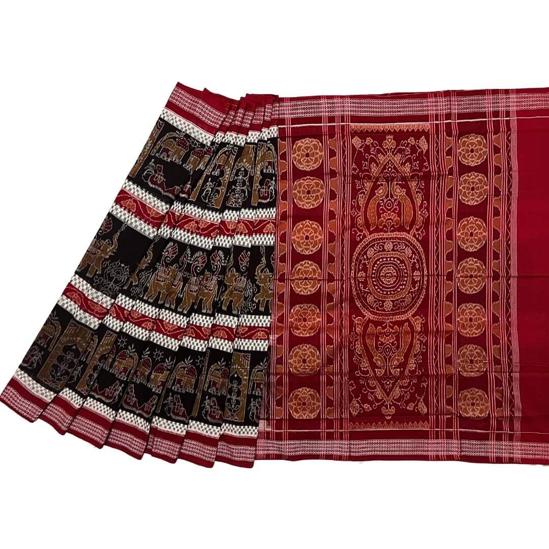 Handwoven Pure Cotton | Sambalpuri Saree - Dark Chocolate Colour