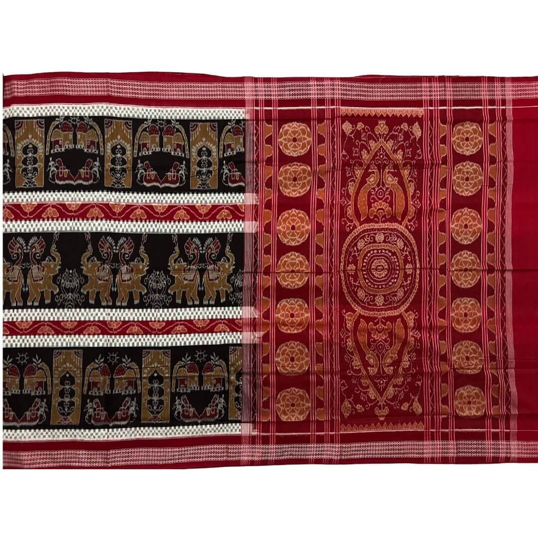 Handwoven Pure Cotton | Sambalpuri Saree - Dark Chocolate Colour