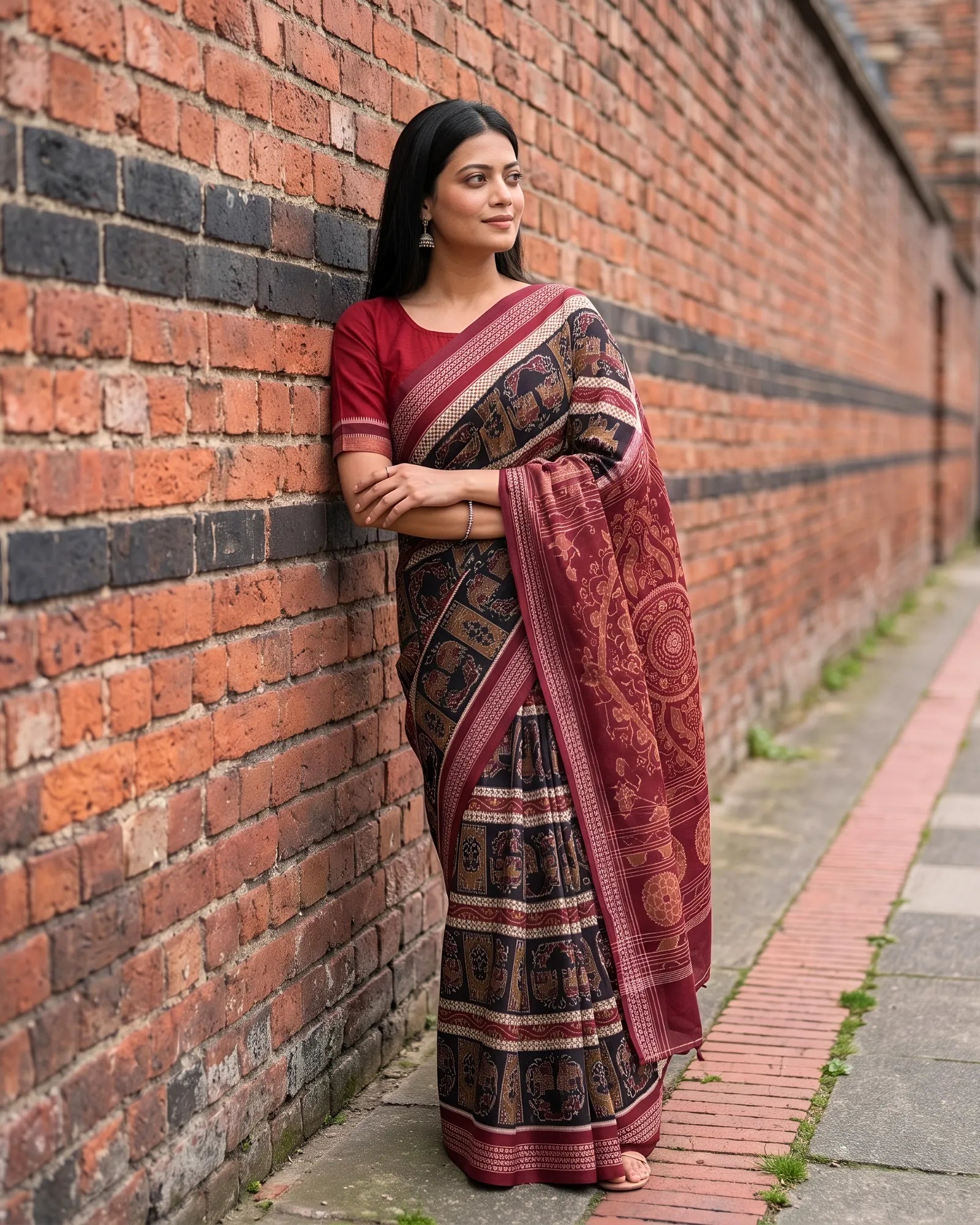 Handwoven Pure Cotton | Sambalpuri Saree - Dark Chocolate Colour