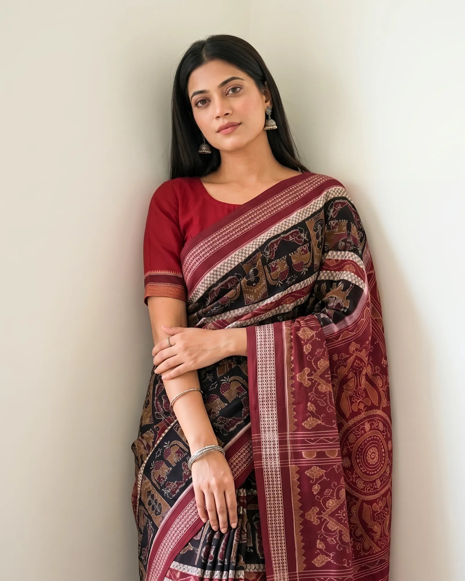 Handwoven Pure Cotton | Sambalpuri Saree - Dark Chocolate Colour