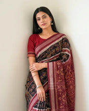 Handwoven Pure Cotton | Sambalpuri Saree - Dark Chocolate Colour