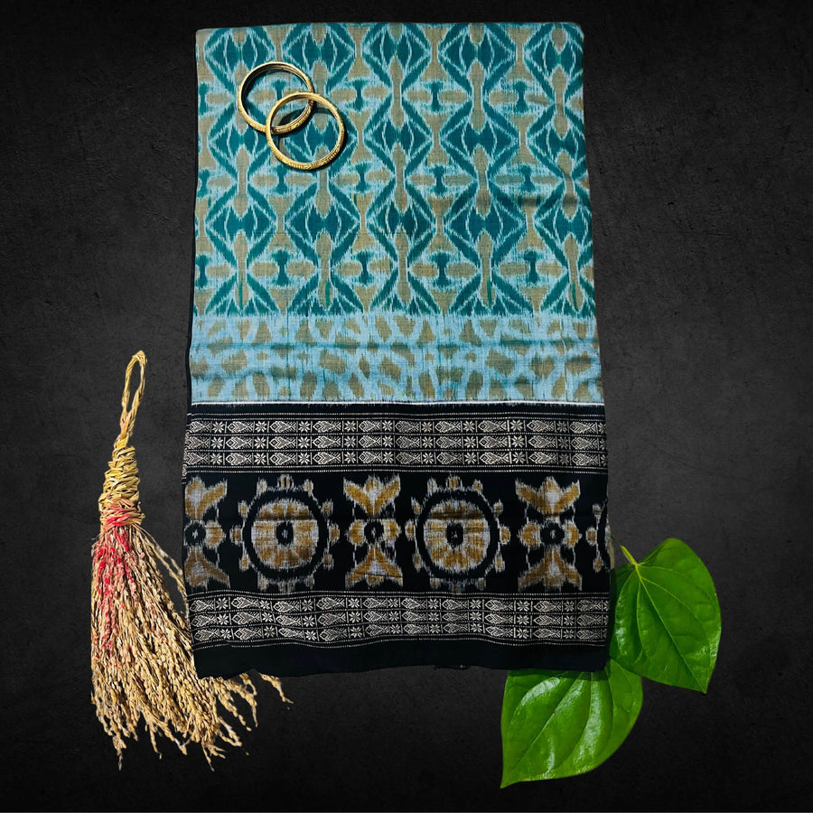 Handwoven Pure Cotton | Sambalpuri Saree - Light Green Colour - Taalapatra