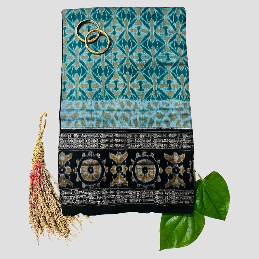 Handwoven Pure Cotton | Sambalpuri Saree - Light Green Colour - Taalapatra