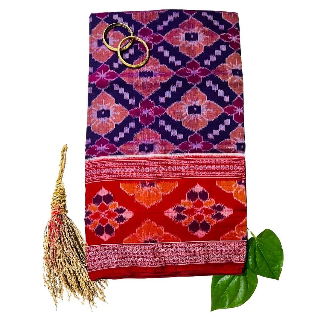 Handwoven Pure Cotton | Sambalpuri Saree - Multi Colour - Taalapatra Vibes