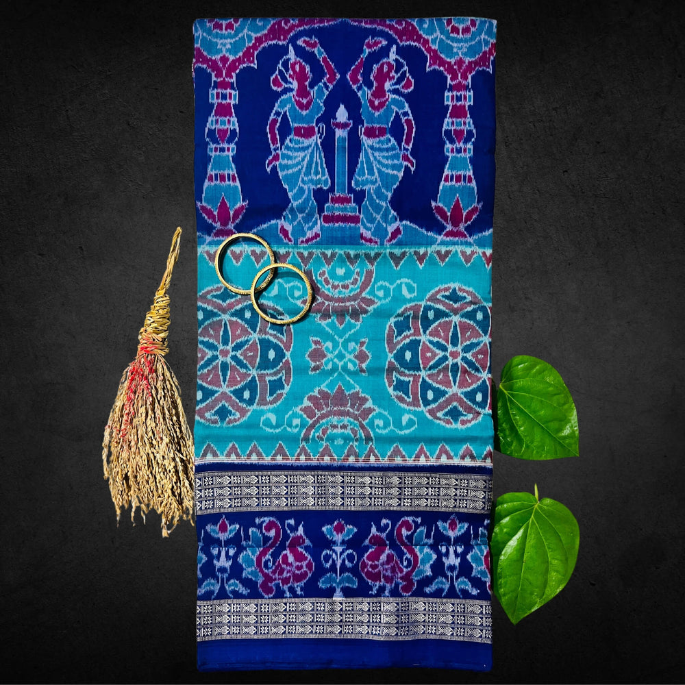 Handwoven Pure Cotton | Sambalpuri Saree - Peacock Green Colour - Taalapatra