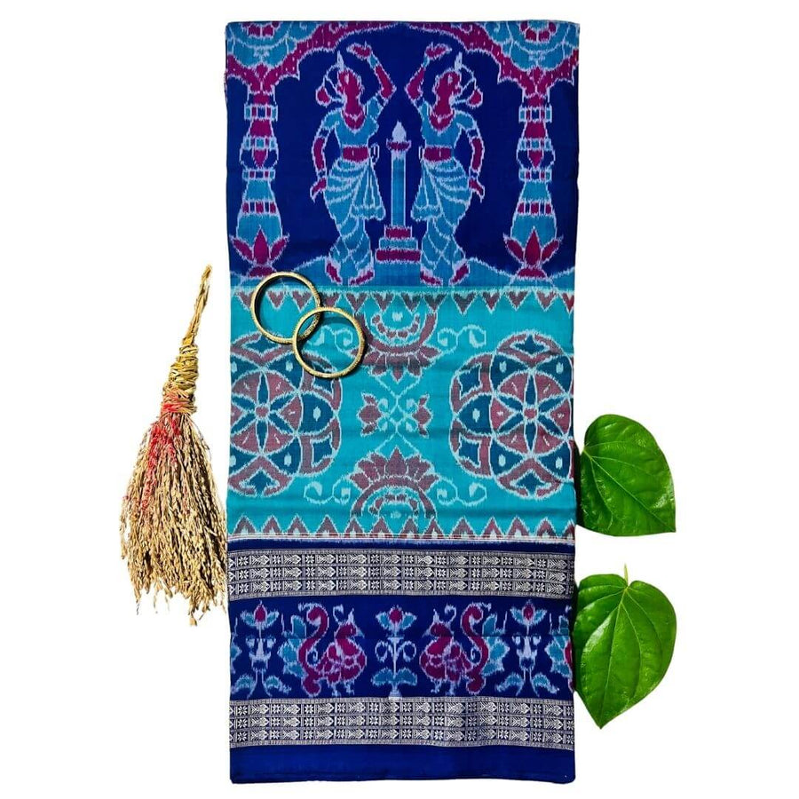 Handwoven Pure Cotton | Sambalpuri Saree - Peacock Green Colour - Taalapatra Vibes